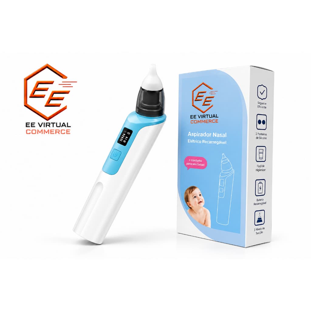 Aspirador Nasal Elétrico Recarregável USB Bebê Infantil Silicone Macio Alta Sucção Azul Rosa