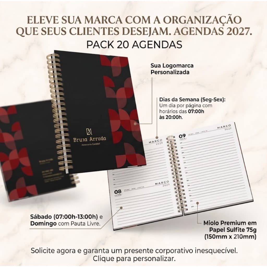 Kit 20 Agendas 2027 Empresas com logomarca Personalizada
