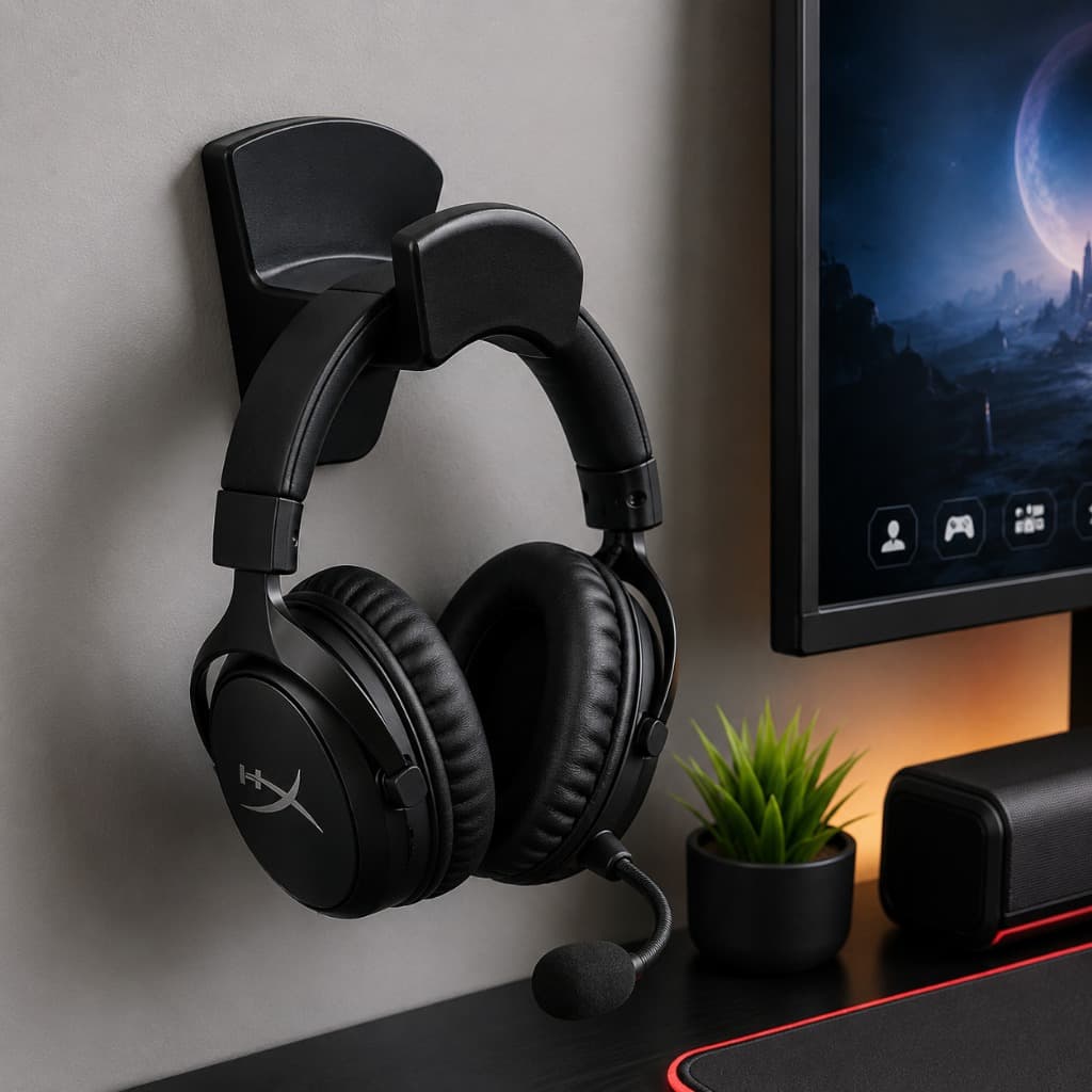 Suporte De Parede Fone Headset Headphone gamer Com Gancho Para Cabo