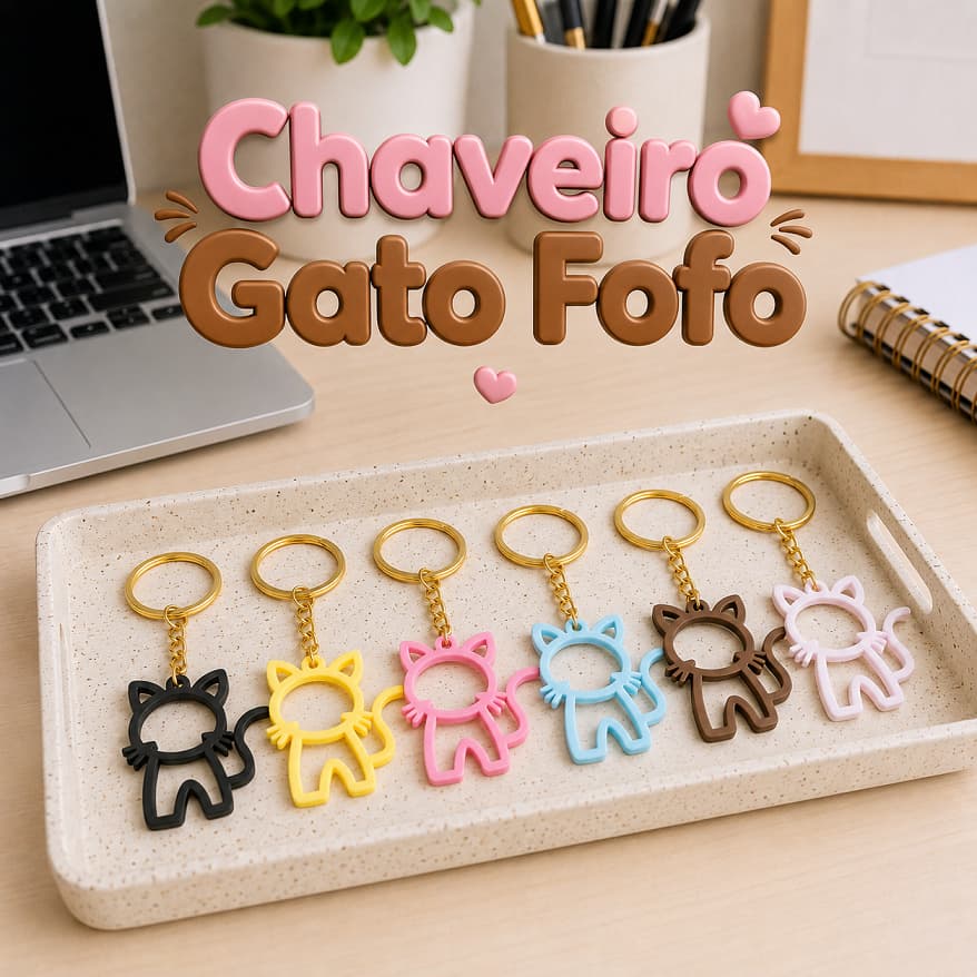 Chaveiro Gato Fofo Vazado Pingente para Chaves Mochila e Bolsa Presente Criativo