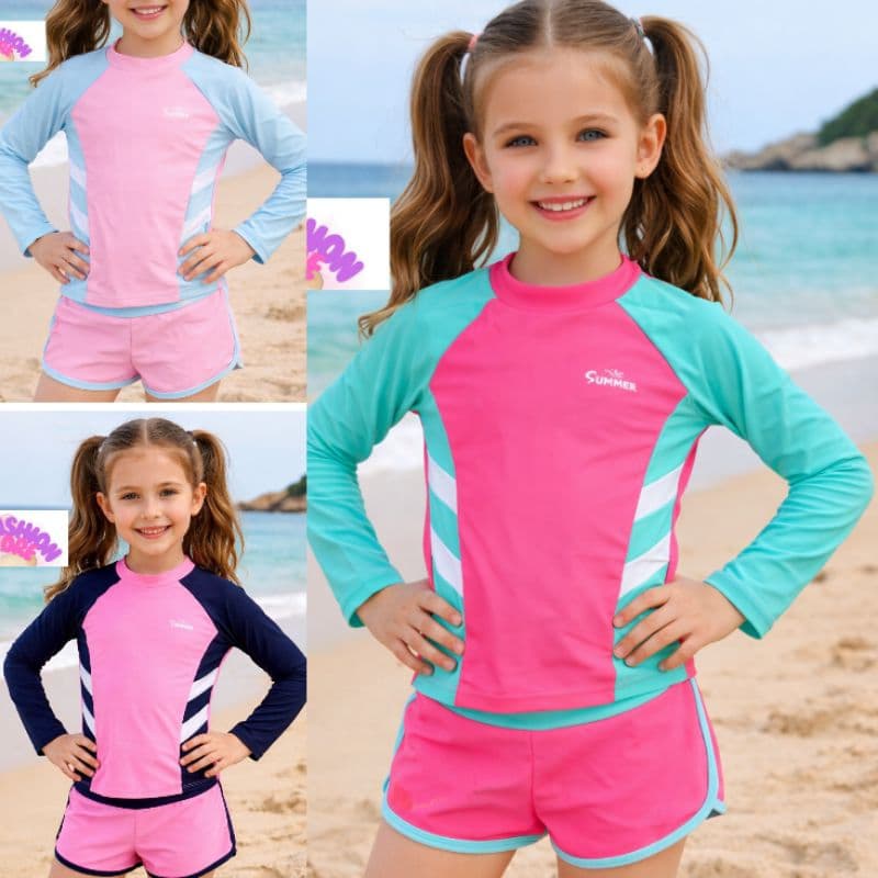 🩷 Conjunto Infantil Praia UV – Blusa Manga Longa + Short | Proteção Solar 🩷
