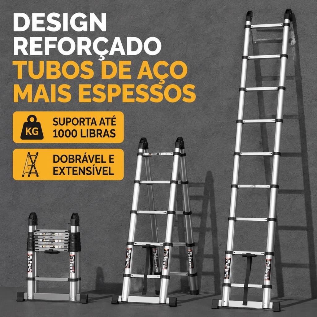 Escada Dobravel Multifuncional 5m Liga de Alumínio Reforçada Portátil