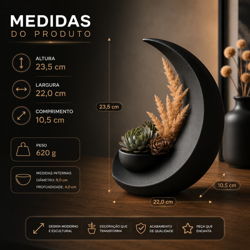 Porta Suculenta Lua 1 Unidade Objeto Decorativo Moderno Para Prateleira Aparador Mesa Sala  Quarto Elegante
