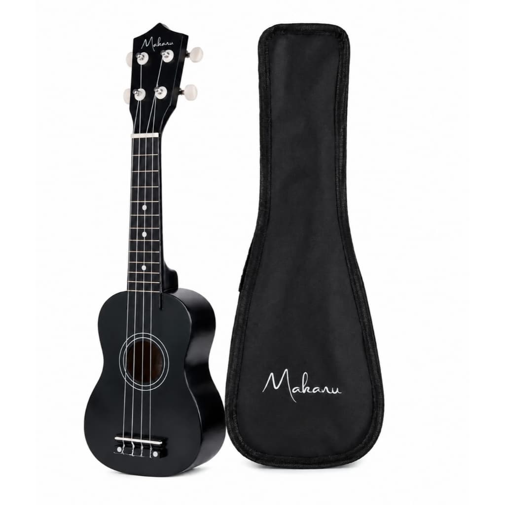 Ukulele Soprano Acústico Preto Kit com Capa Afinador Digital e 3 Palhetas 4 Cordas Nylon Iniciante