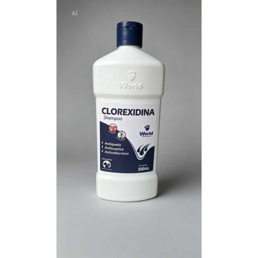 Shampoo Clorexidina 500ml World, Sabonete Clorexidina 80g World,Coleira Antiparasitária World