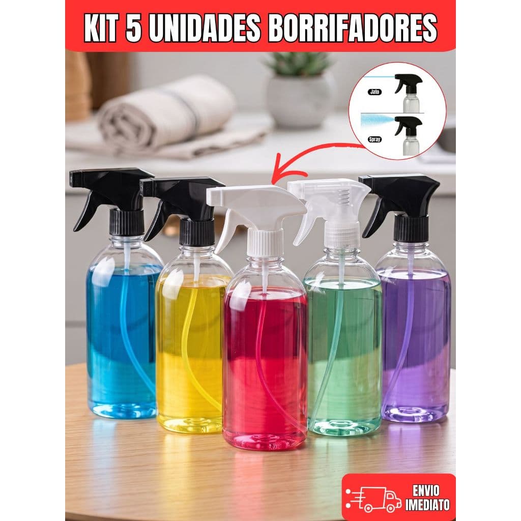 Kit 5 Borrifadores Pulverizador Burrifador de Agua Frasco Spray 500ml Borrifador de Cabelo Transparente