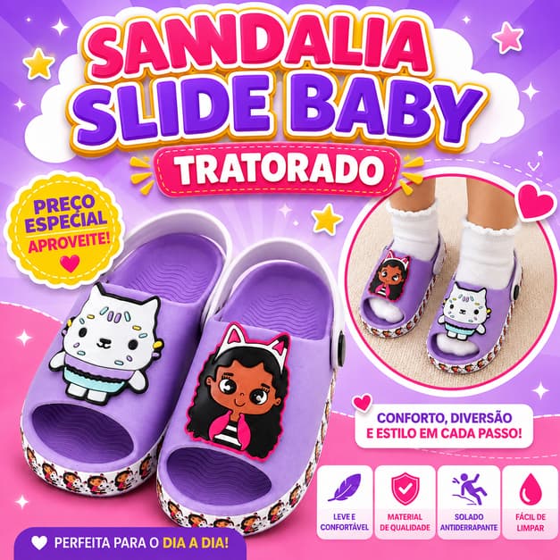 Sandália Menina Chinelo Infantil Baby Slide Solado Tratorado Confortável Macio Leve Antiderrapante