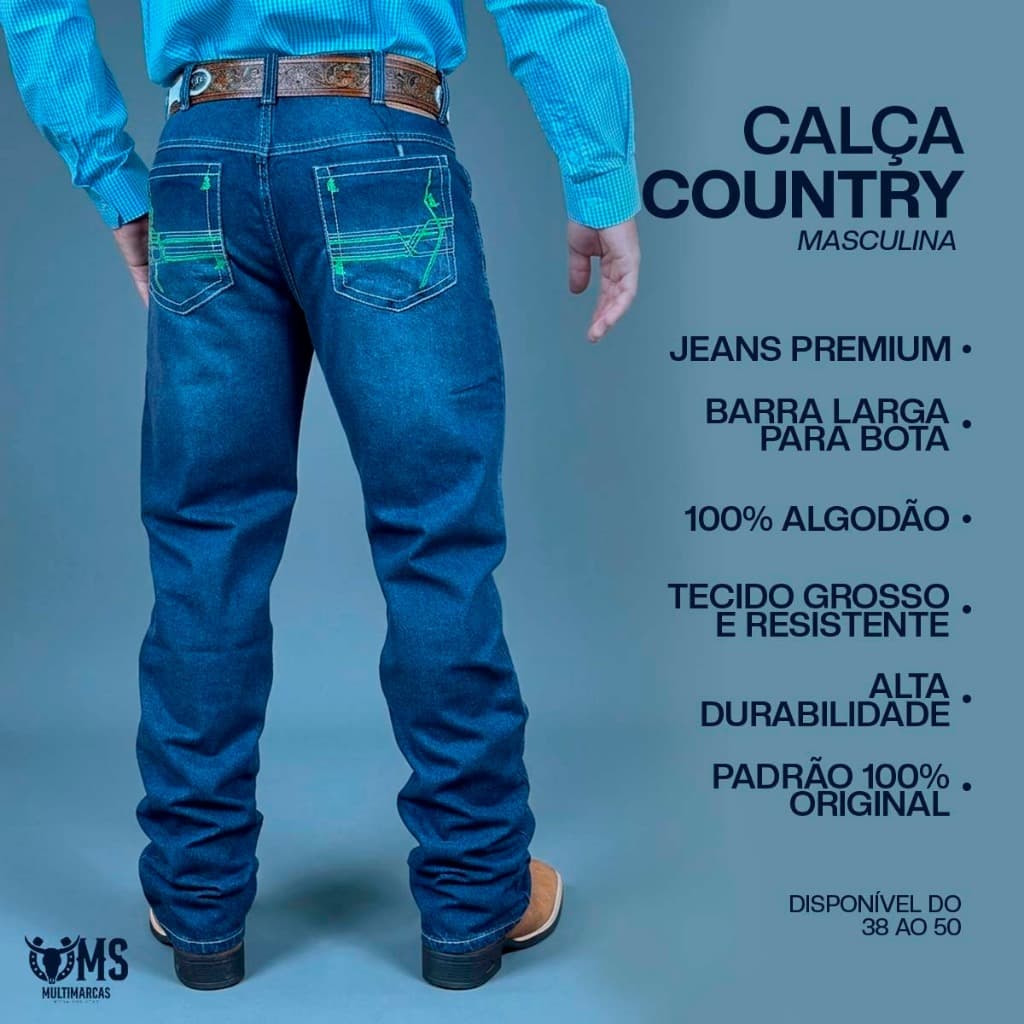 Calça Jeans Masculina Country Barra Larga Para Bota Jeans Grosso Premium 38 ao 50