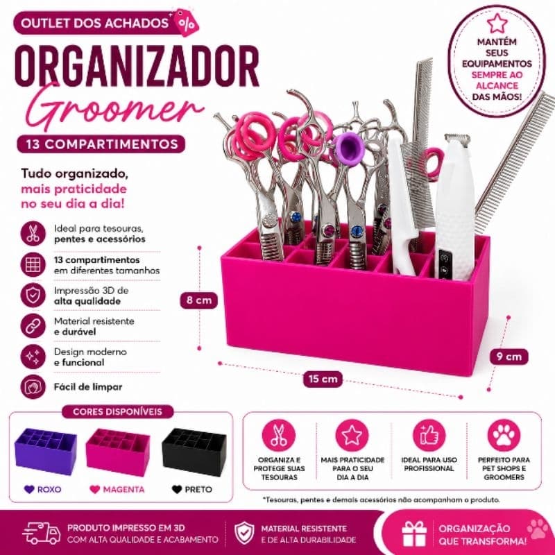 Organizador Groomer 13 Compartimentos para Tesouras, Pentes e Acessórios | Impresso em 3D