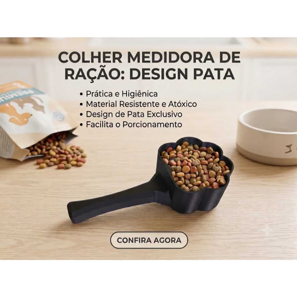 Colher Medidora de Ração para Cães e Gatos – Design de Pata Exclusivo e Resistente