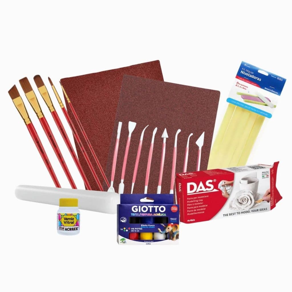 Kit Artesanato Massa Fria DAS 500g Estecas Lixas Tintas