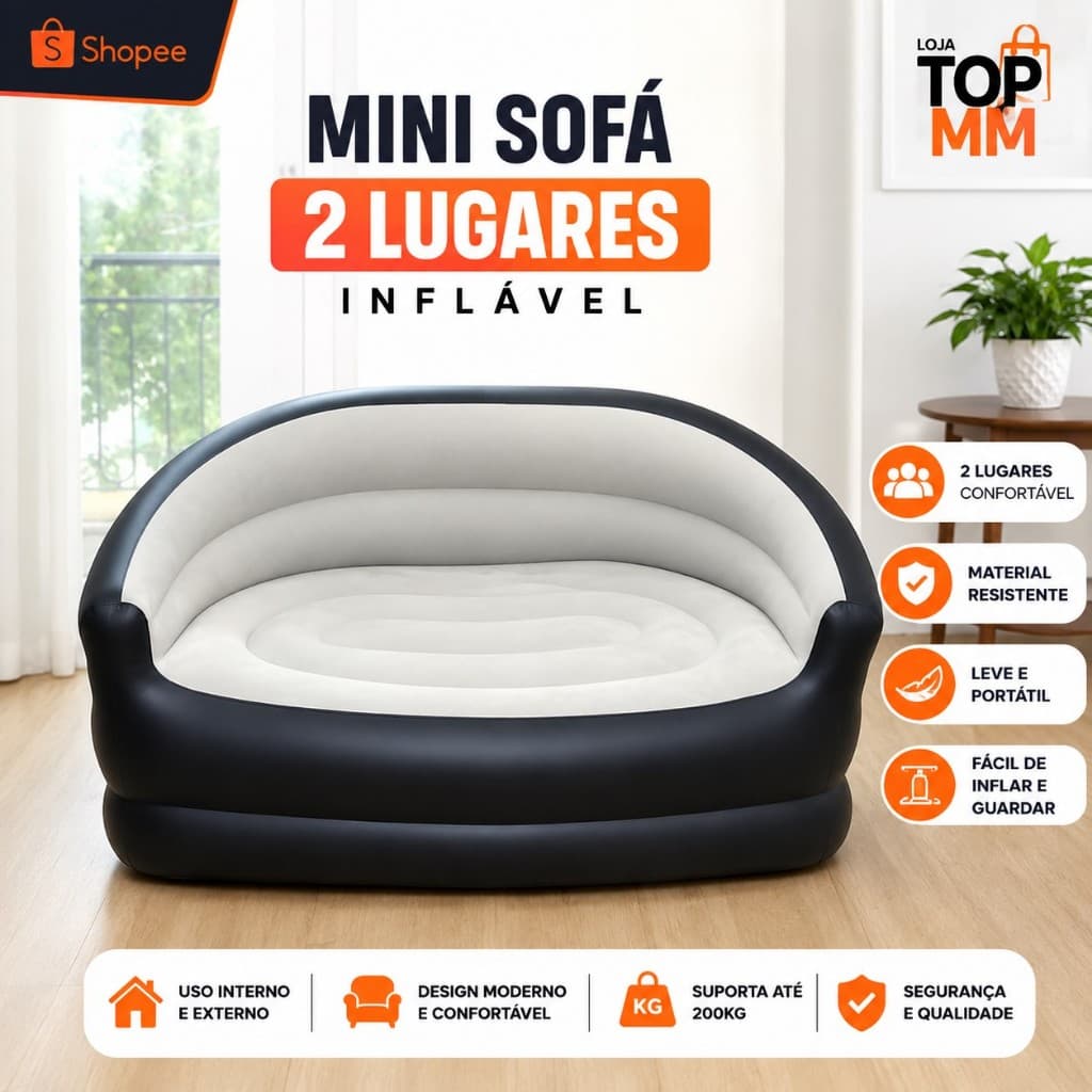 Sofá Inflável 2 Lugares Poltrona Assento Encosto Descanso Espreguiçadeira Puff Portátil Campo
