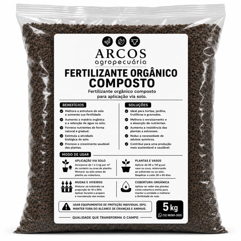 Fertilizante Composto Orgânico | Adubo Orgânico Natural para Hortas, Jardins, Vasos, Frutíferas e Gramados