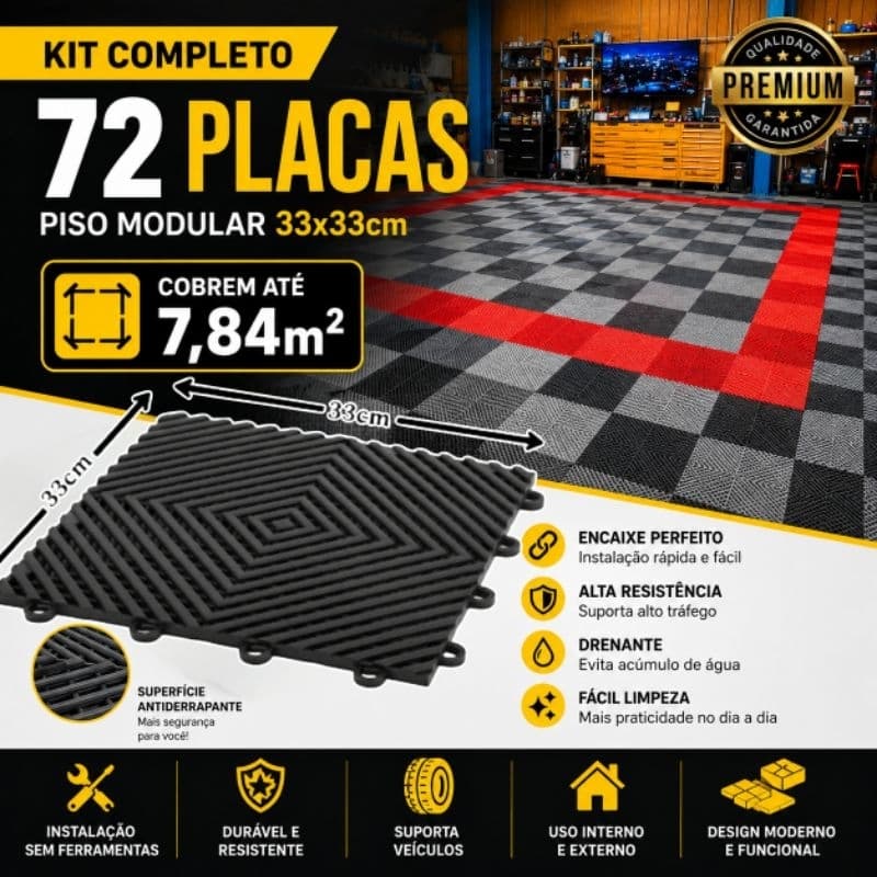 kit 72 un (7,84m²) piso automotivo garagem detail modular estética vestiário sauna