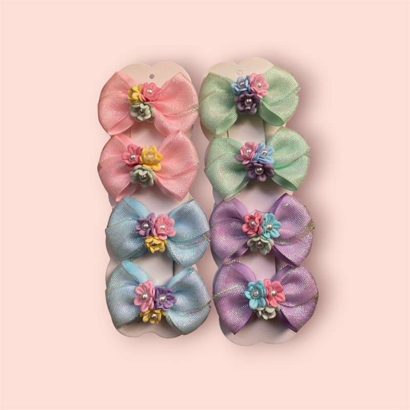 Laço de Cabelo com Flor/Duplinha Infantil de cabelo 7cm cores candy
