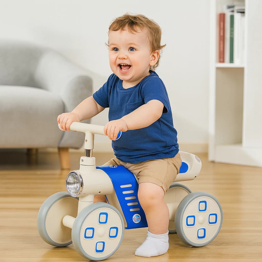 Mini Bike Infantil Quatro Rodas Azul Educativa Segura Facil Equilibrio Crianças
