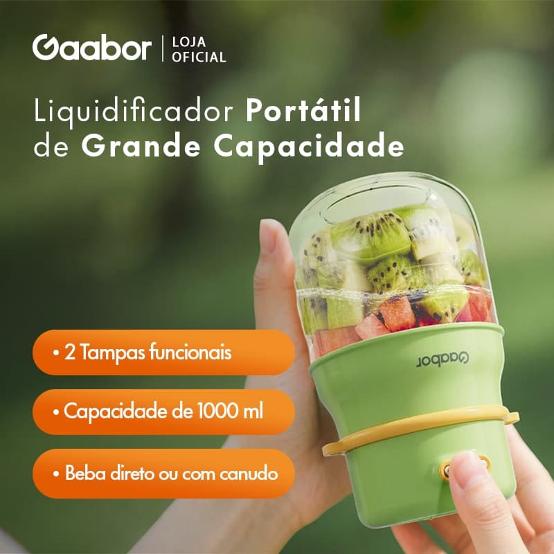 Gaabor Liquidificador Portátil para Sucos e Vitaminas 304 Inox BPA Free Recarregável JM-M01A