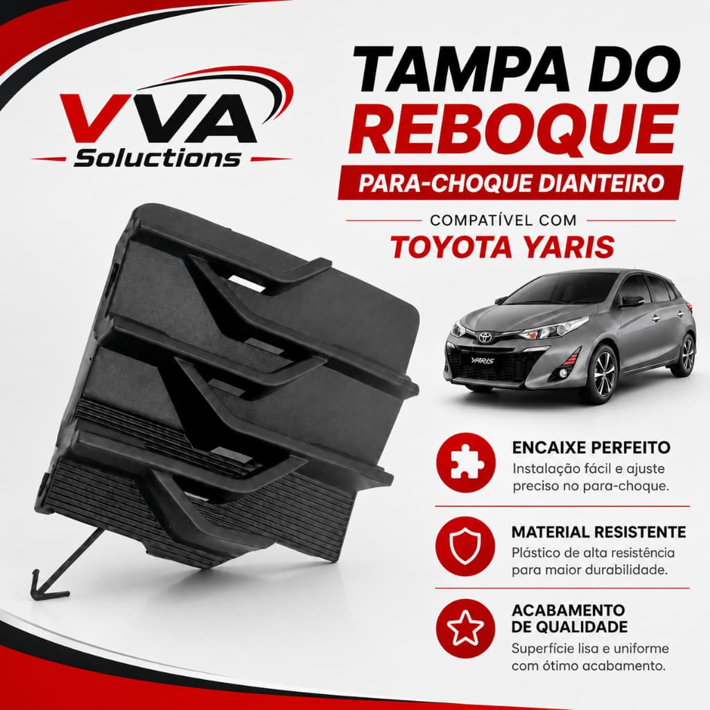 Tampa Reboque Parachoque Dianteiro Toyota Yaris 2018 2019 2020 2021 2022 2023 Preto