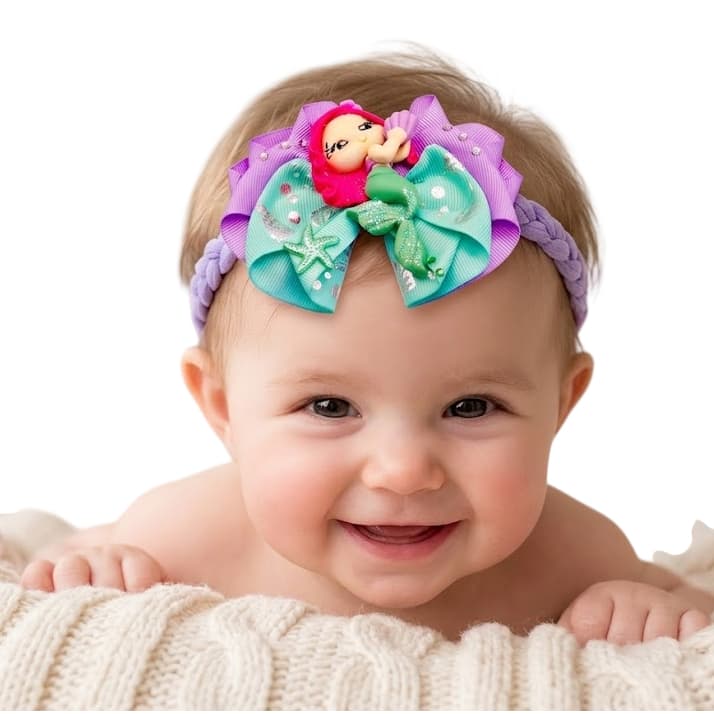 Faixa Headband Luxo Sereia Bordada/Faixas tema Sereias/Faixas Ariel