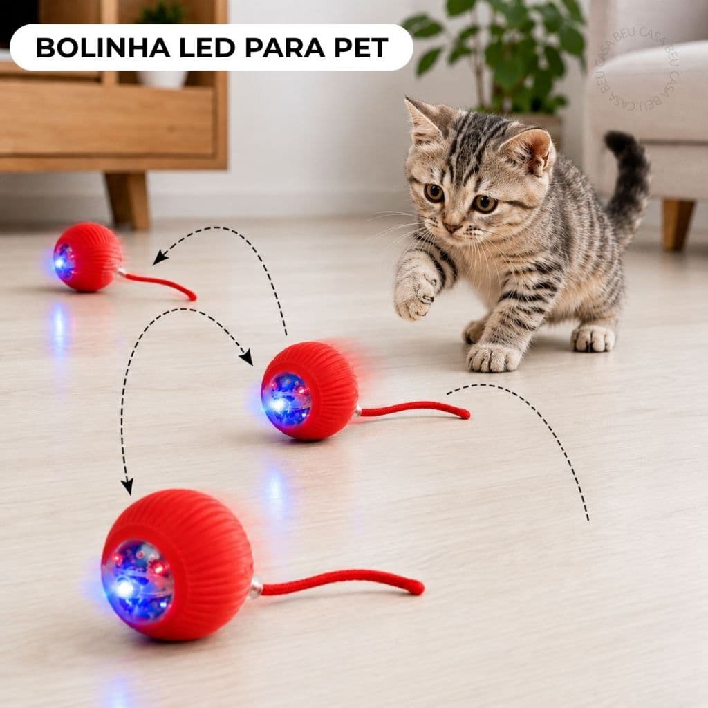 Bola Brinquedo Rolamento Automático Led Recarregável Bola Inteligente Interativa Gato Cachorro