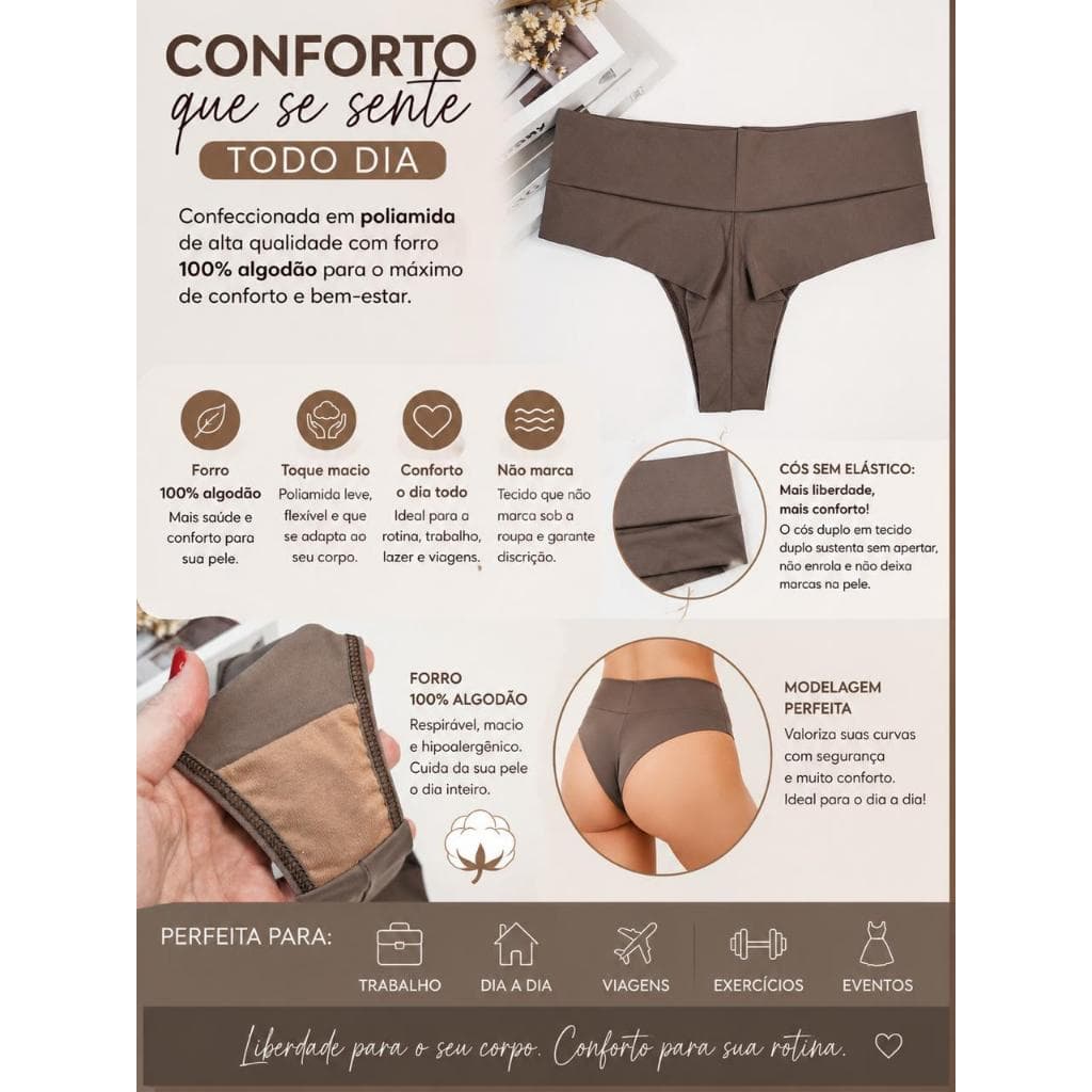 Kit 2 Calcinhas Fio Duplo Cós Alto Confortável Não Marca, Poliamida!