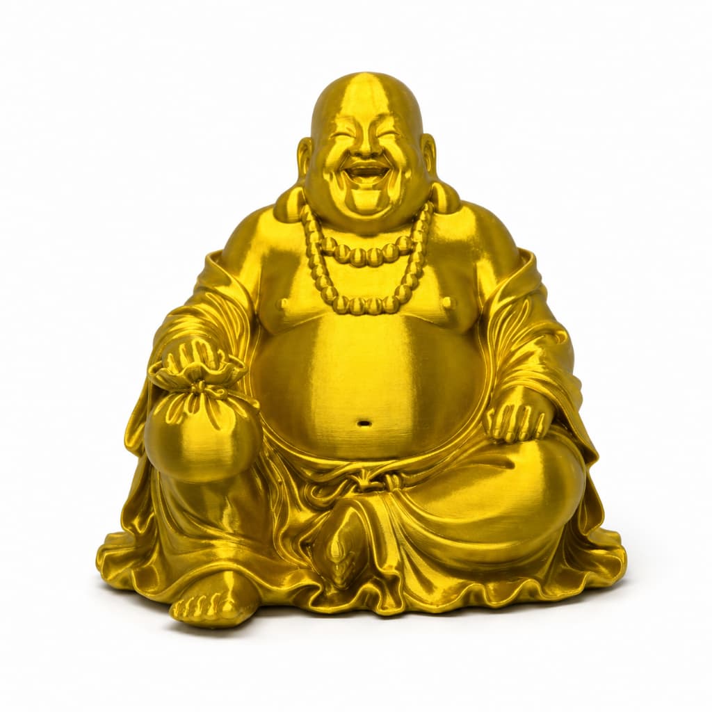 Estatueta Buda da Riqueza em Silk Gold Premium para Decoração de Interiores Prosperidade Alegria Dinheiro
