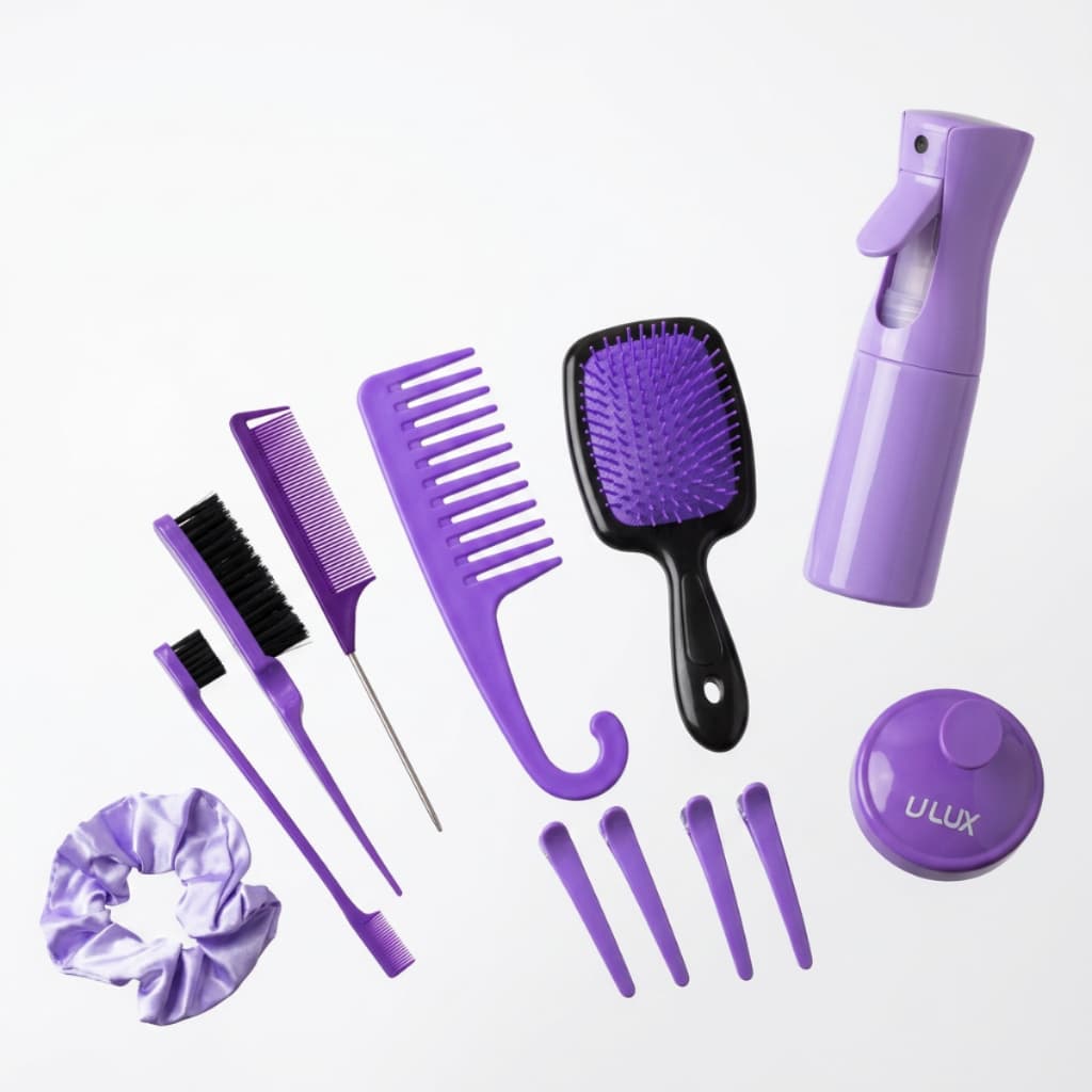 Kit Completo para Cabelo U LUX 12 Peças Escovas Pentes Borrifador Baby Hair e Grampos