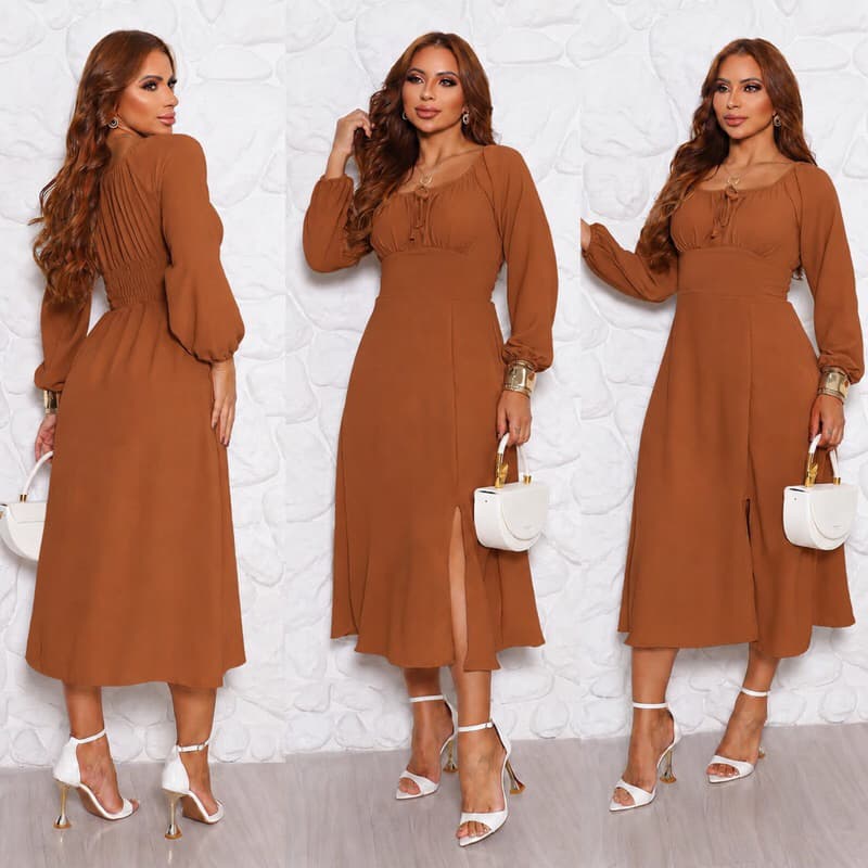 Vestido Camponesa Midi Com Manga Longa de Duna