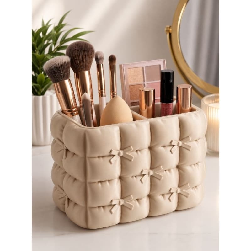 Organizador de Maquiagem Matelassê com Laços – Elegância e Organização para Sua Penteadeira