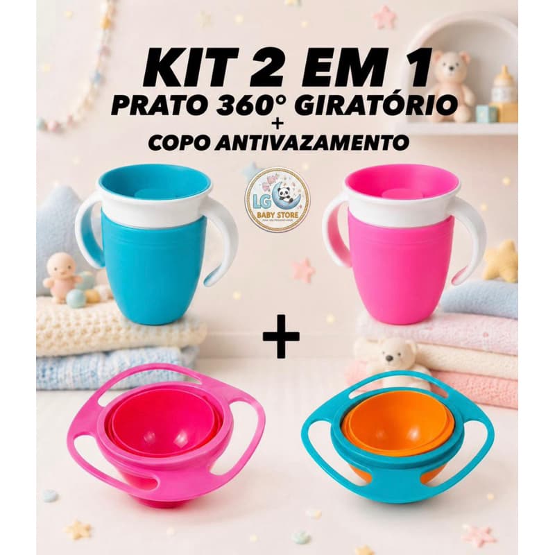 Kit Prato Giratório infantil + Copo Antivazamento Infantil