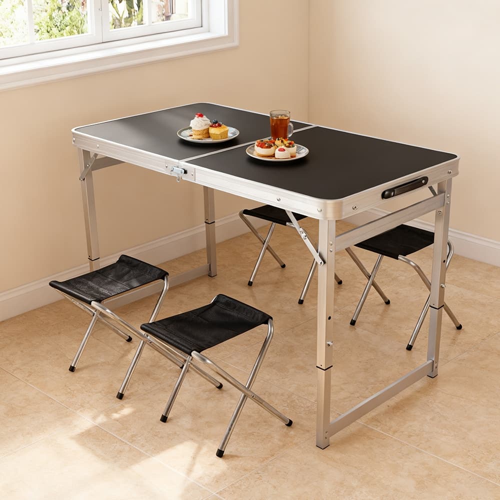 Mesa Dobrável de Alumínio 120cm Portátil para Camping com Altura Ajustável e Banquinhos JOYFOX