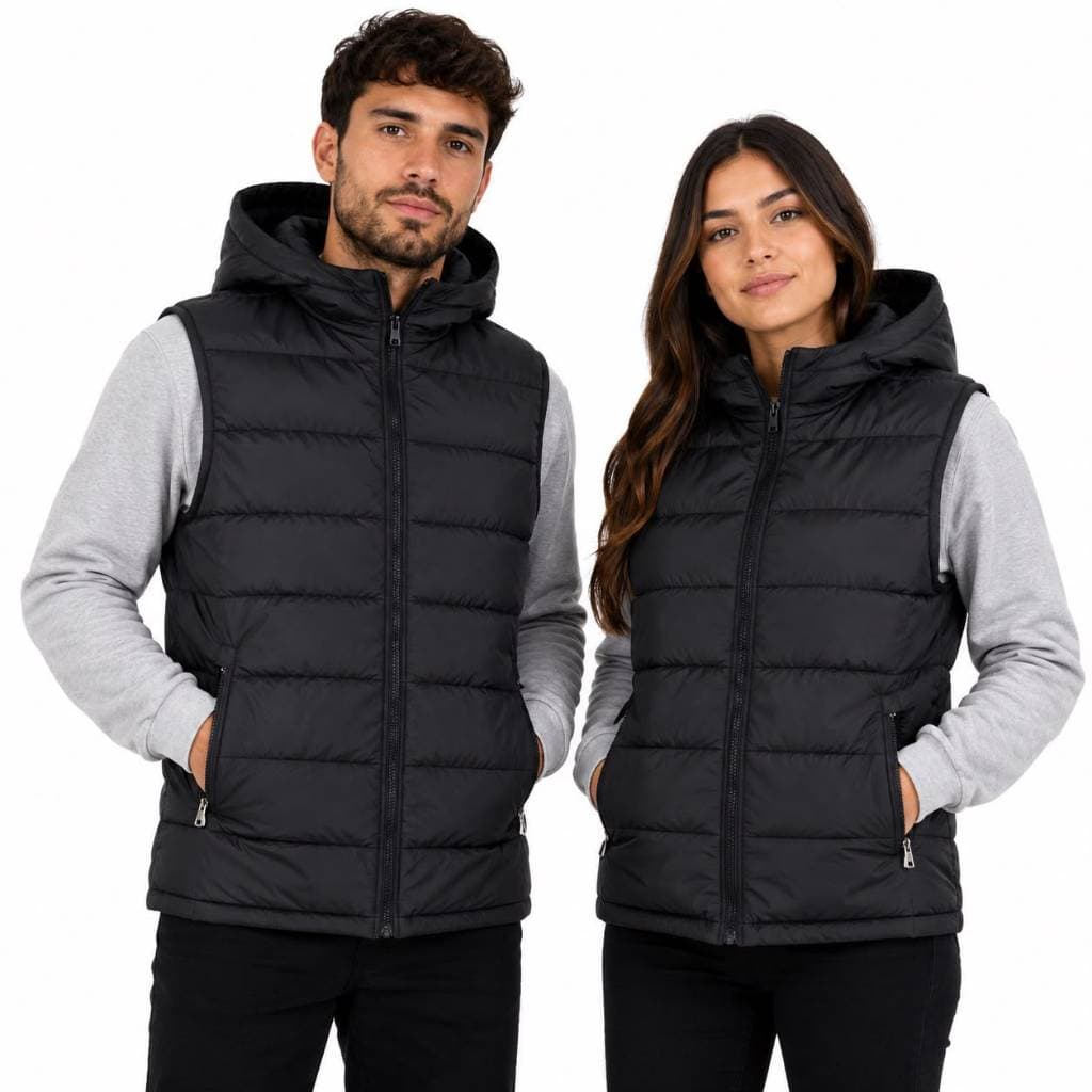 Colete Puffer Unissex com Capuz Removível Bobojaco Acolchoado Inverno Casual Leve Quentinho com Zíper e Bolsos