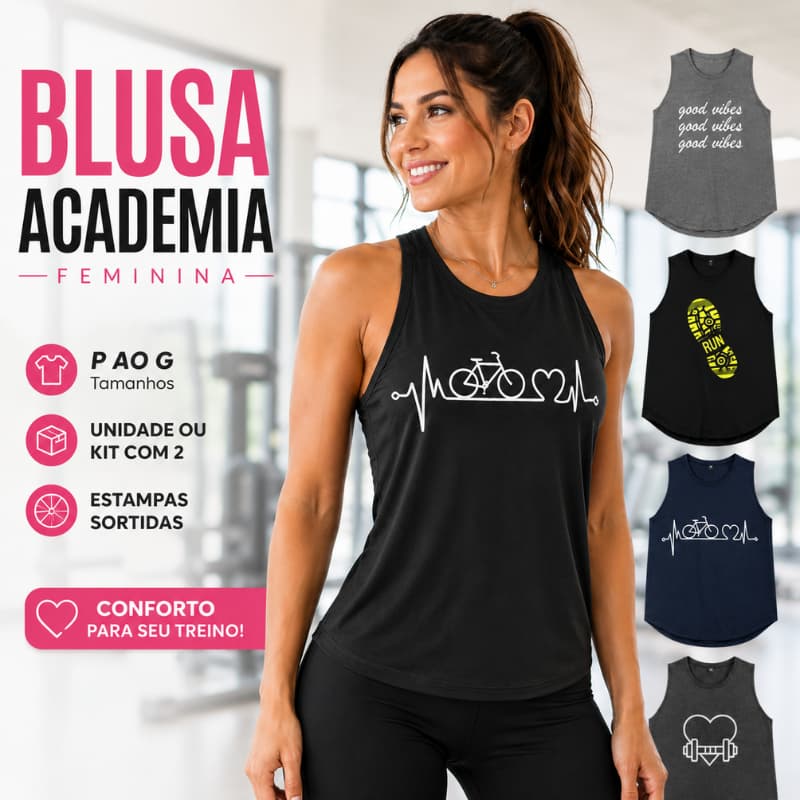Blusa Academia Feminina Fitness Regata para Treino Caminhada Corrida P ao G |488| Oferta