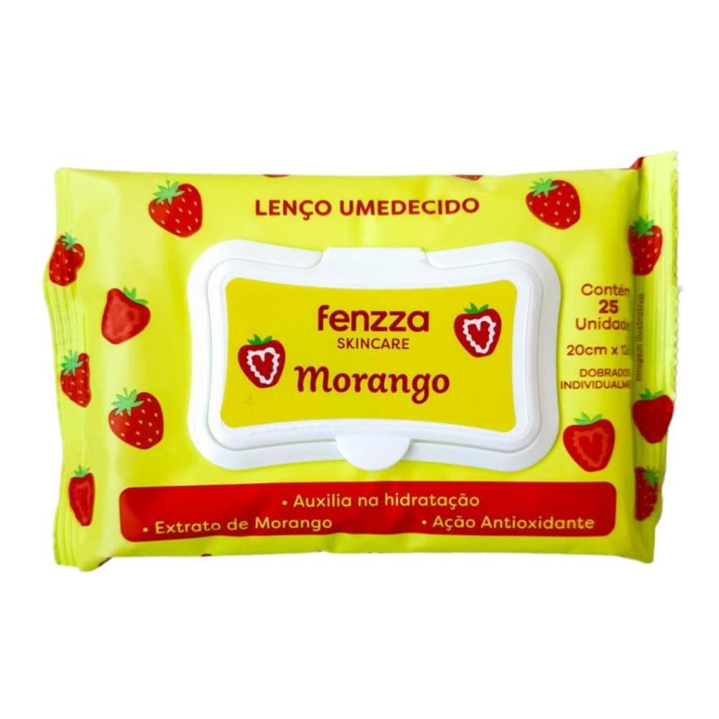 Lenço Demaquilante Facial Fenzza Morango Melancia Remove Maquiagem 25 Unidades