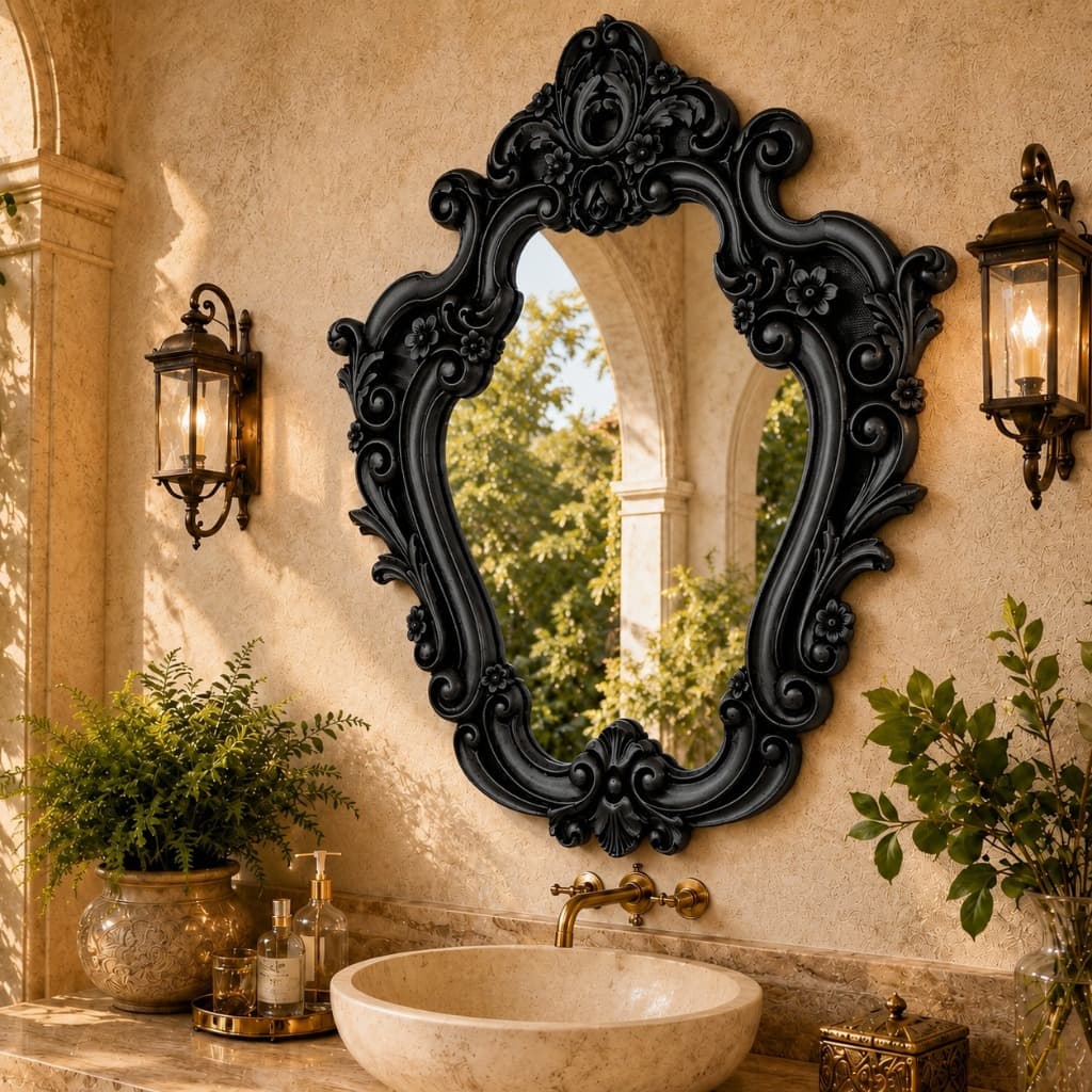 Espelho Provençal Decoração Casa Preto Brilhante Estilo Festas Envio Imediato