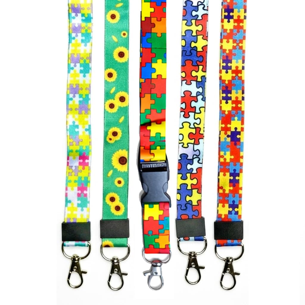 Cordão de Identificação TEA Autismo Autista Girassol Quebra Cabeça Com Engate e Mosquetão
