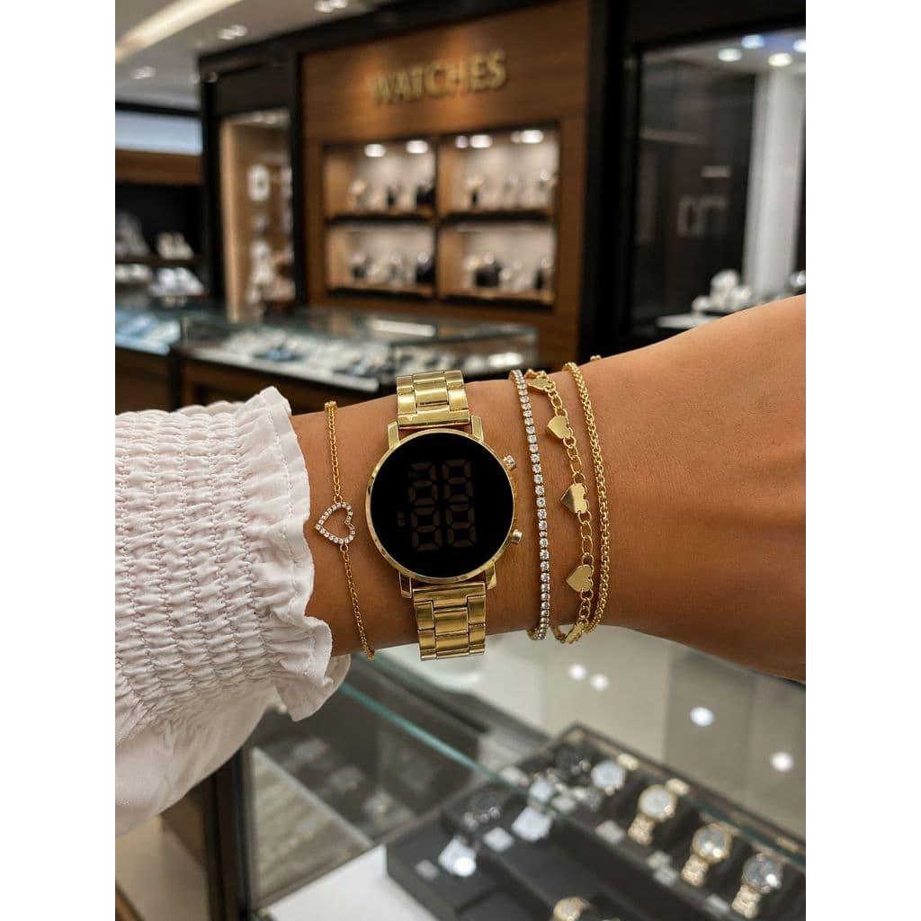 Relogio Pulso Feminino Dourado Rose Touch Luxo 32424