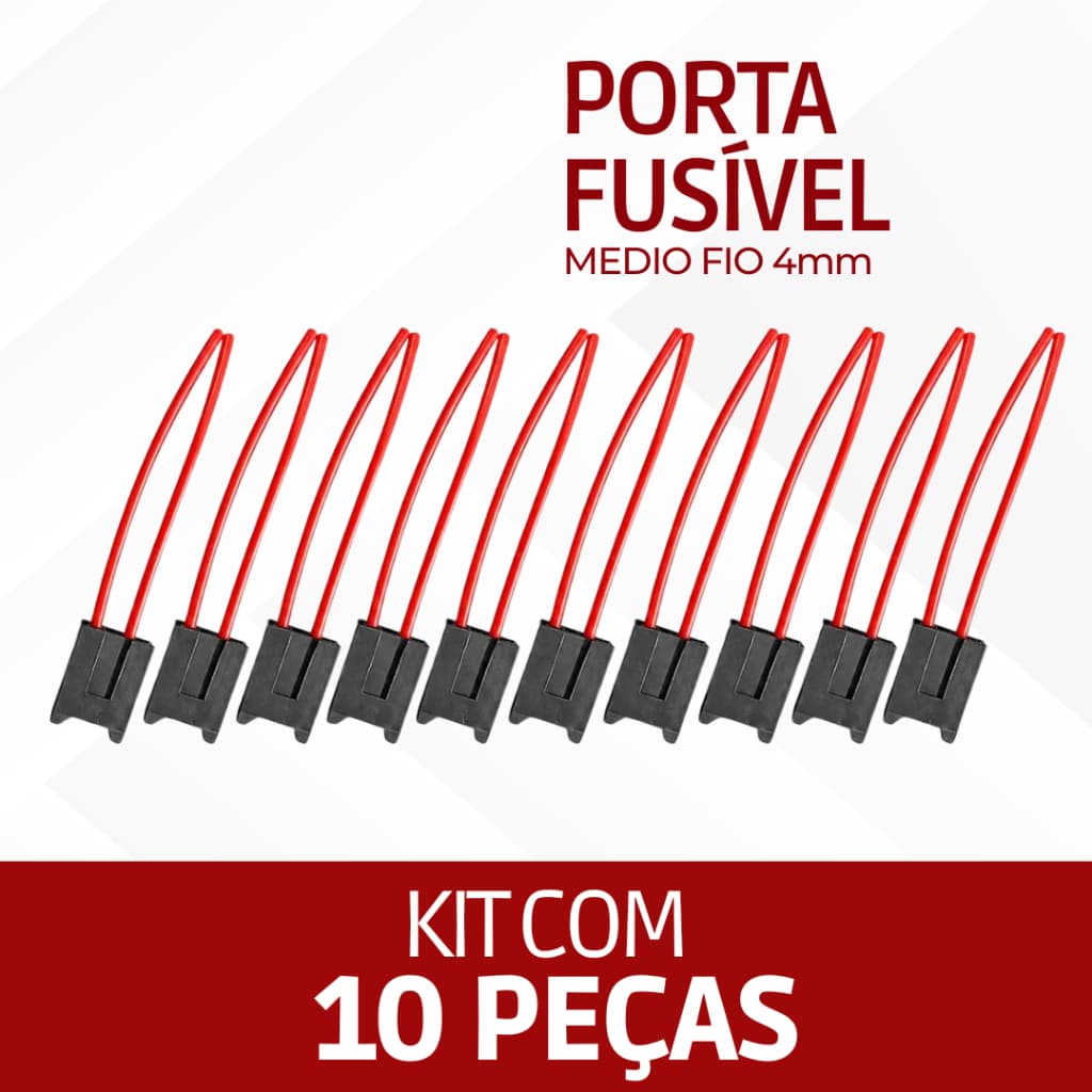 Kit 10 peças - Porta Fusível Lâmina Médio Fio 4mm - Automotivo