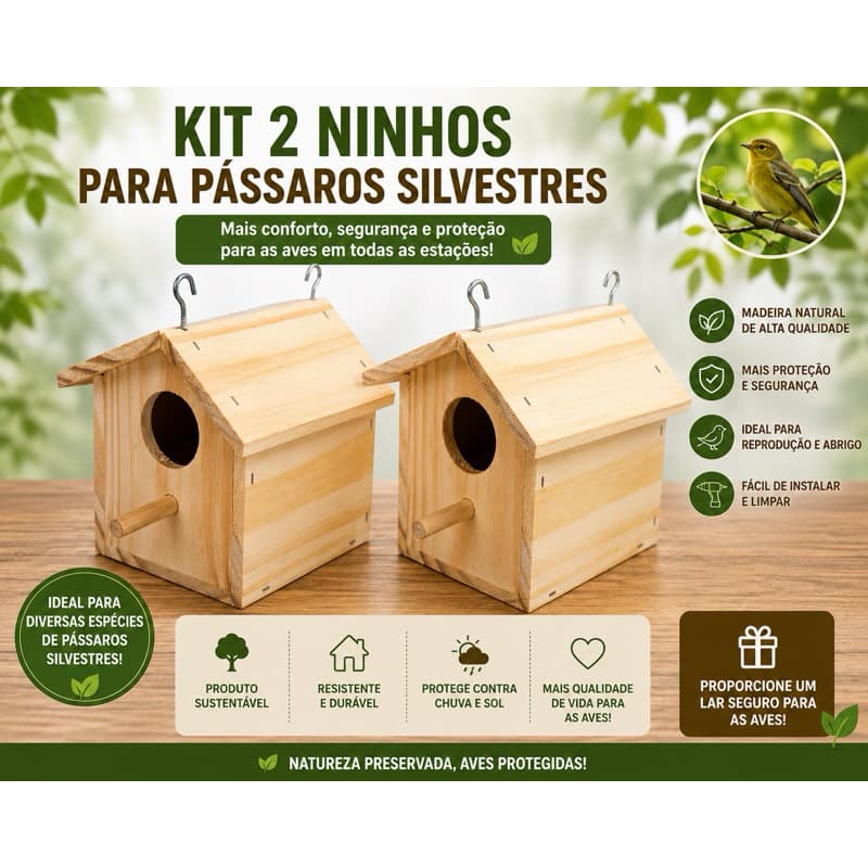 kit 2 Ninho Casinha Passaros Silvestre P/ Jardim