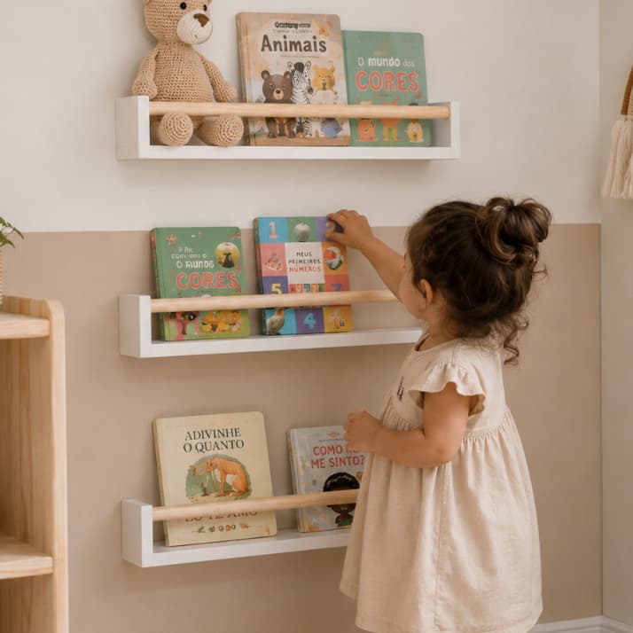 kit 3 Prateleira Infantil para Livros Decorativa Organizador para Brinquedos e Cosméticos  MDF 40cm