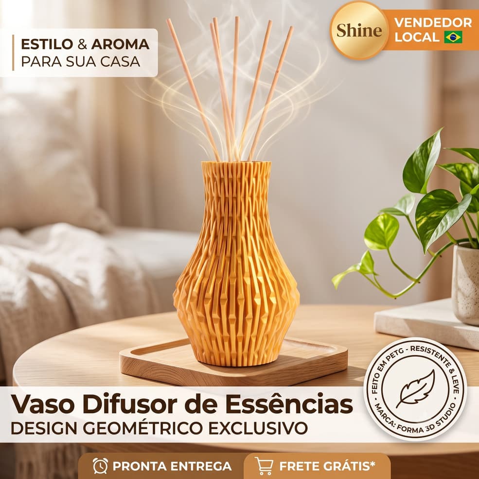 Vaso Difusor de Varetas Porta Aromatizador de Ambiente Decorativo Geometrico Moderno para Sala Quarto Escritorio