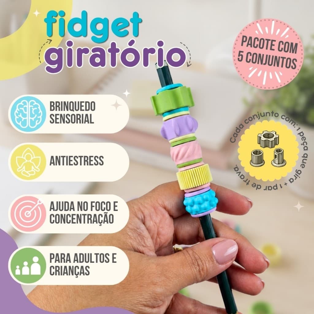 Fidget Toy Spinner/Giratório - sensorial, antiestresse, ajuda no foco e concentração.