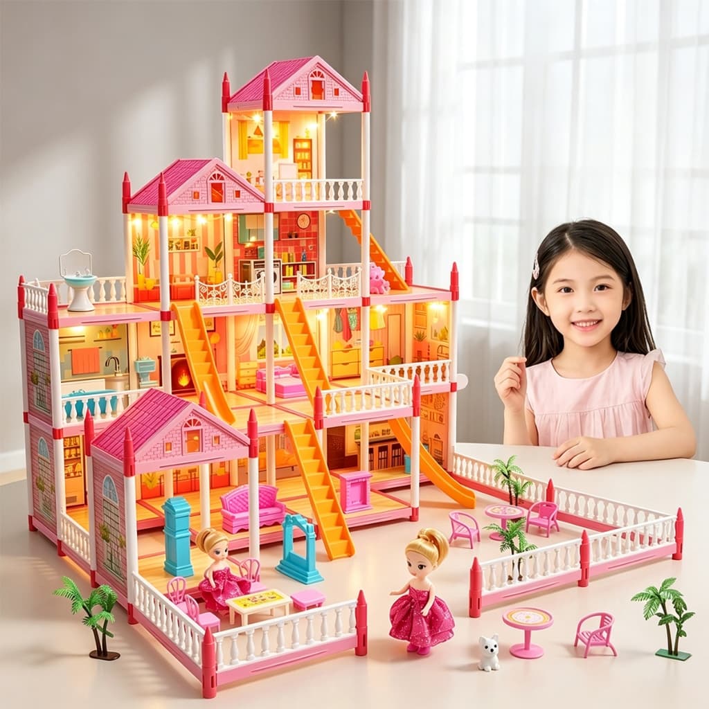(luz) casa de bonecas para meninas 14 Quartos casinha de boneca briquedos de menina brinquedos pedagogicos