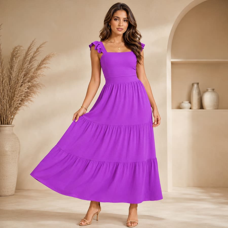 Vestido Longo Feminino Alça Babado Lastex Elegante Festa Formatura Evento Plus Size M ao G1