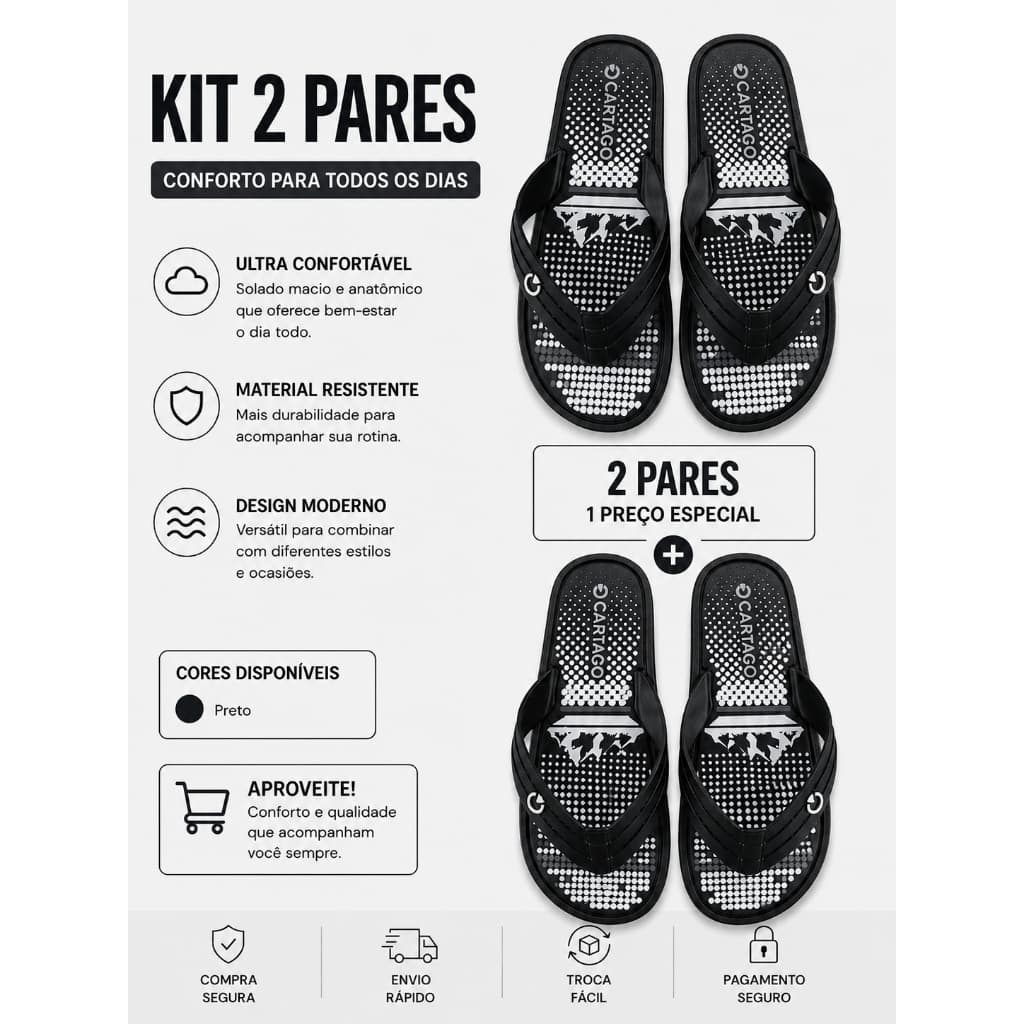 Kit Com 2 Chinelo Masculino Barato Com envio Rapido Chinelo Para Pai Marido Irmão Namorado