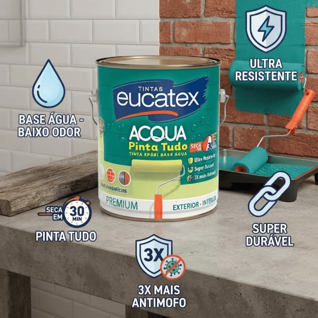 Tinta Epóxi p/ Azulejo Madeira Parede Eucatex 3,6L Branca