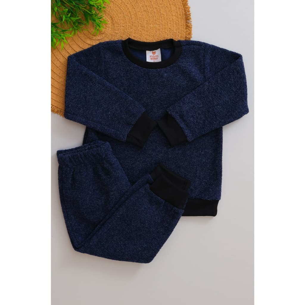 Conjunto de Bebê Inverno em Bouclé Marinho Rajado
