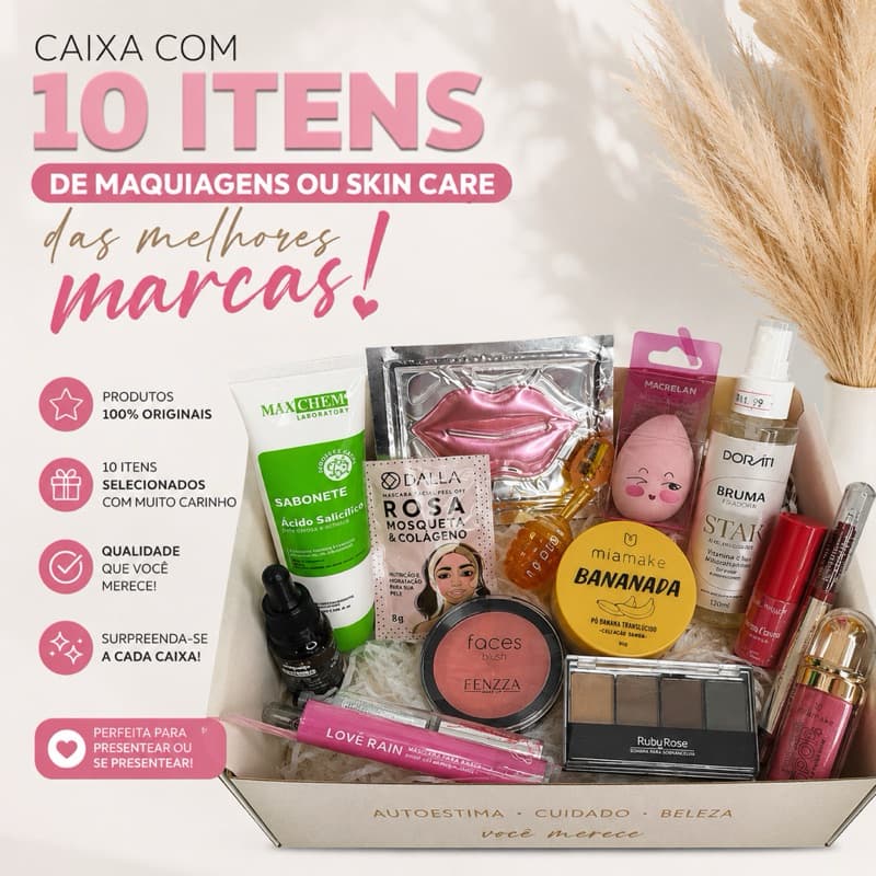 caixa box surpresa-10 itens de maquiagens ou skin care- kit presenteavel- kit de beleza