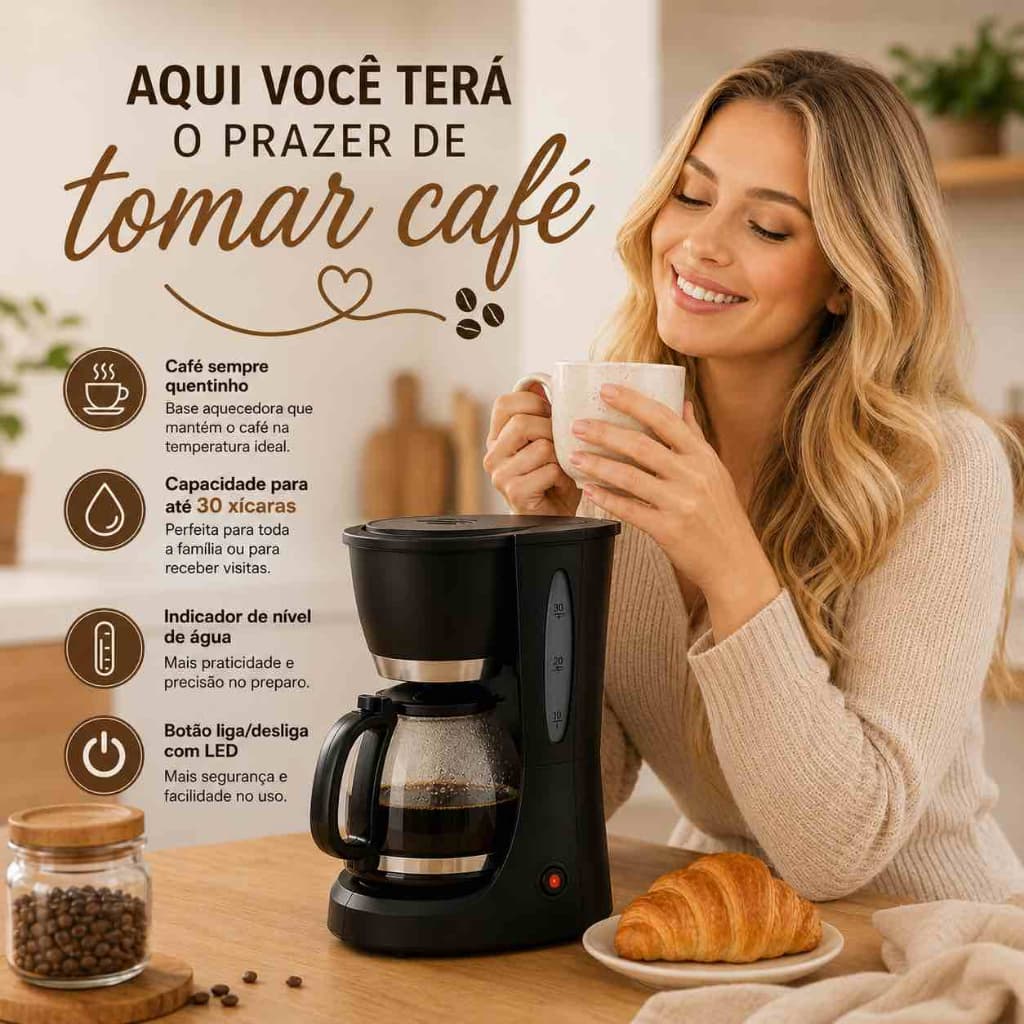 Cafeteira Automatica Capacidade Grande 30 Copos 127V Preta Cafeteira Rápida Facil Uso