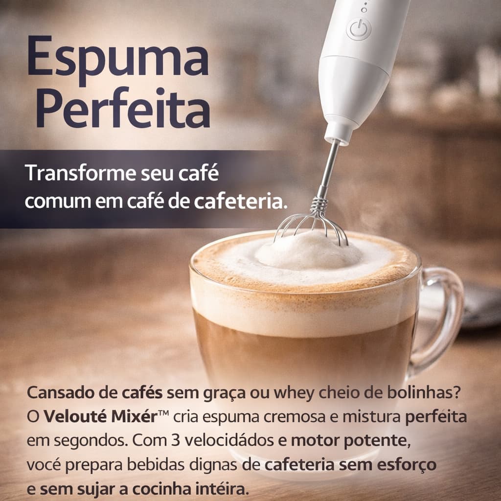 Batedor Mini Mixer Elétrico Portátil Branco Recarregável USB Bivolt Leite Cappuccino Achocolatado